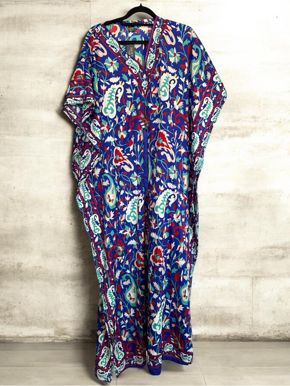 Vibrant Blue Floral Paisley Maxi Caftan